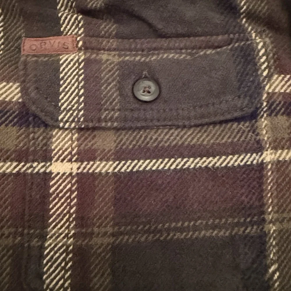 ORVIS Men's Heavy Weight Flannel Brown Plaid Pockets Outdoors Workwear XXL